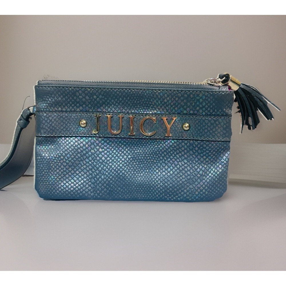 Juicy Couture Wristlet Clutch Wallet Double Zip‎ Tassel Shimmering Irridescent